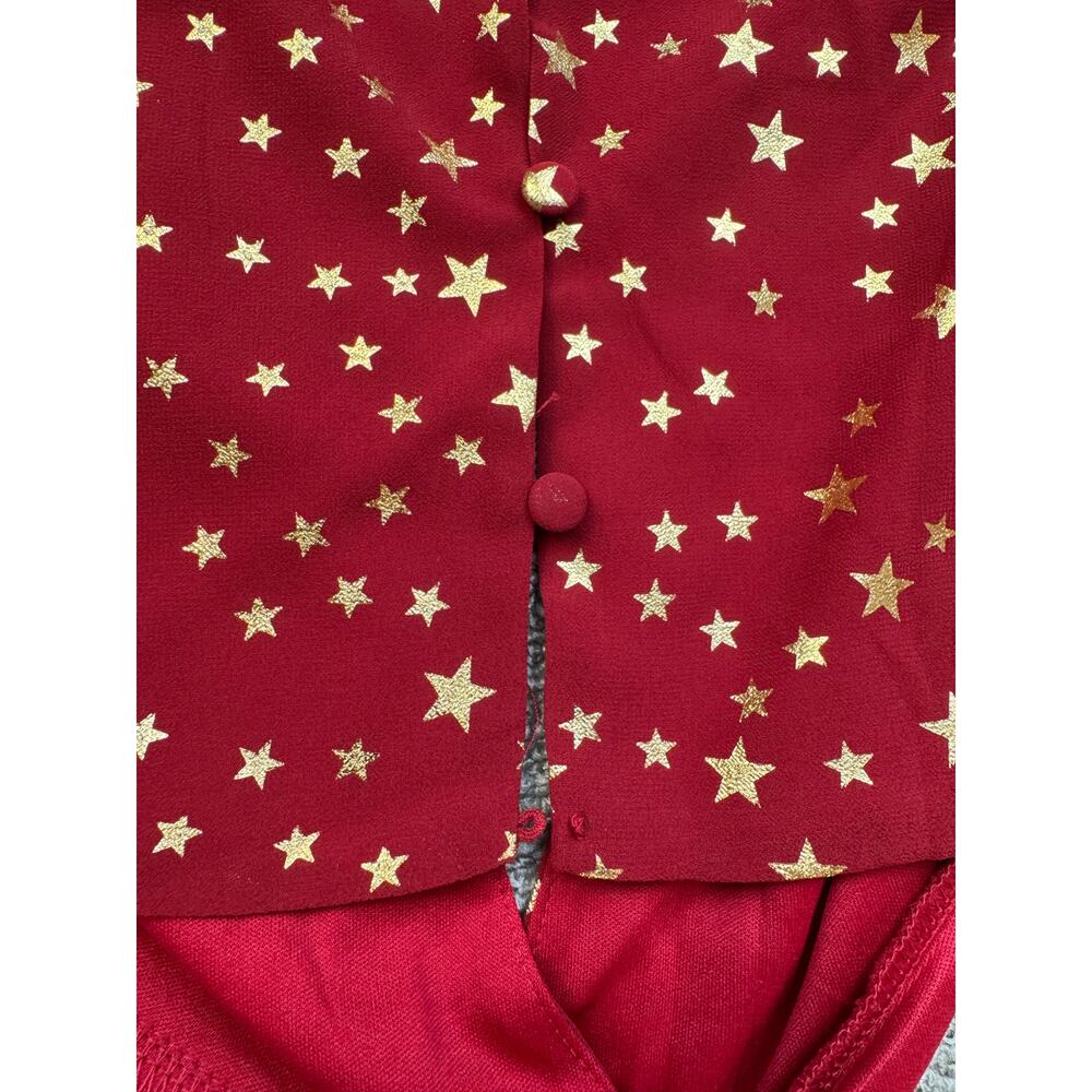 Boohoo Star Print Cut Out Skater Dress Red Gold US Size 8 - Picture 5 of 11